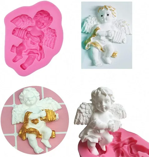 Vista 3 de HiParty 3 unids/set mini ángel bebé & alas Fondant moldes Angelic Querub silicona pastel herramientas de decoración de moldes de arcilla polimérica