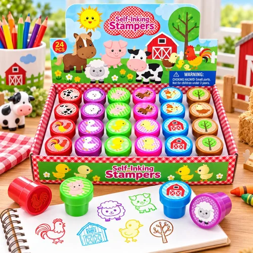 Vista 2 de Tiny Mills - 24 sellos de plástico y goma para animales de granja para niños