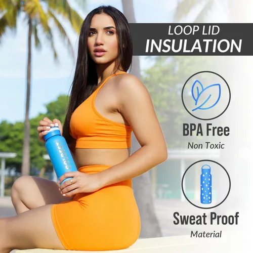 Vista 5 de Coldest Botella de agua aislada con tapa con asa, a prueba de fugas, acero inoxidable moderno aislado, triple pared, botellas deportivas, frasco
