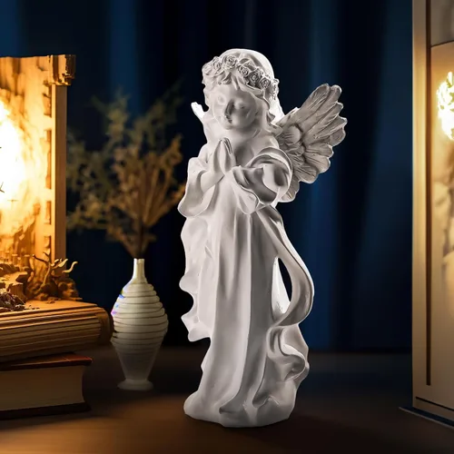 Vista 8 de INLOMEM Figura de ángel rezando, figura esculpida pintada a mano, estatua de alas de ángel para decoración del hogar o jardín, regalos de primera