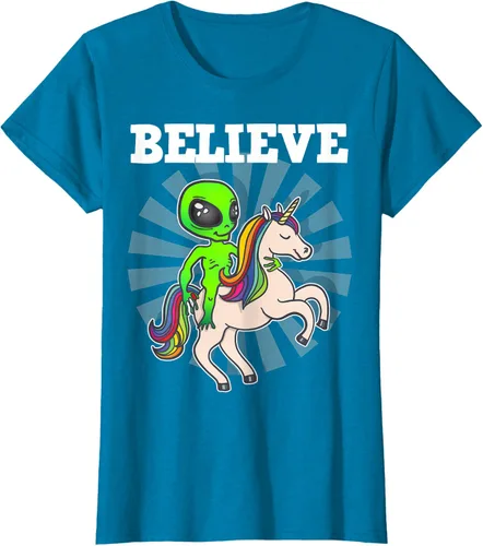 Vista 89 de Believe Space Alien Riding Unicorn - Camiseta de regalo divertida, Negro, S