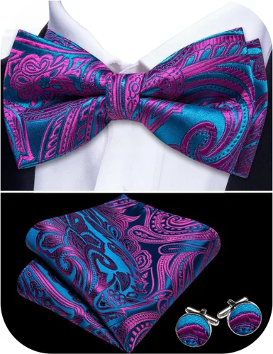 Vista 63 de Barry.Wang Pajarita de Rayas Paisley para Hombre de Seda Preatada Pañuelo de Bolsillo Gemelos Juego Formal Boda Fiesta Graduación