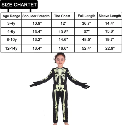 Vista 6 de Disfraz de esqueleto para niños, disfraz de Halloween que brilla en la oscuridad, huesos blancos, traje de cuerpo elástico para niños y niñas