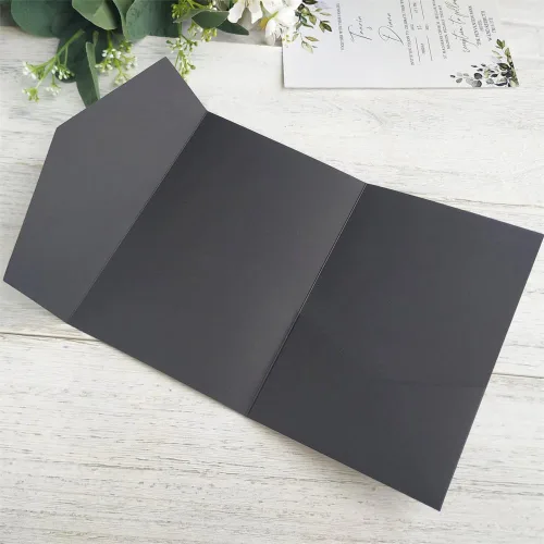Vista 3 de Tarjeta de invitación negra con bolsillo y sobre para boda, cumpleaños, baby shower, 20 juegos (negro)