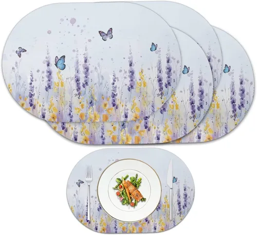 Vista 33 de Buteterfly - Juego de 2 manteles individuales con diseño ovalado, impermeables, lavables, resistentes al calor, decoración del hogar, cocina