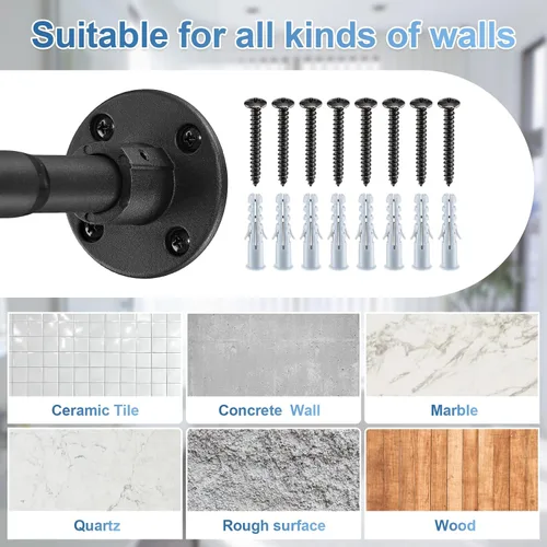 Vista 8 de Barra de ducha resistente – Barra de cortina de ducha industrial montada en la pared para baño, armario, ropa colgante, patio al aire libre – Poste