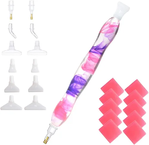 Vista 6 de Herramienta hecha a mano del kit de la pluma del taladro del arte de la pintura del diamante 5D con 14 puntas y 10 ceras - azul plata HotPink