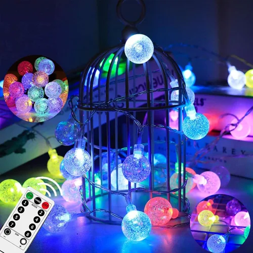 Vista 5 de Luces que cambian de color alimentadas por baterías, paquete de 2 unidades en total de 66 pies, 200 luces LED coloridas con control remoto, 8 modos