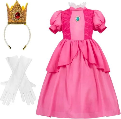 Vista 2 de Binhong Disfraz de princesa melocotón para niñas, vestido de princesa melocotón con accesorios