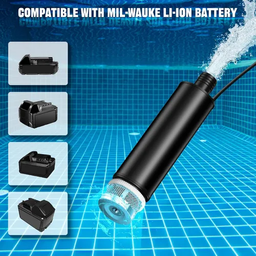 Vista 2 de Bomba de sumidero de agua inalámbrica para batería Milwaukee 18V M18, 635 GPH 120 W 12 V Bomba de transferencia de agua portátil, bomba eléctrica