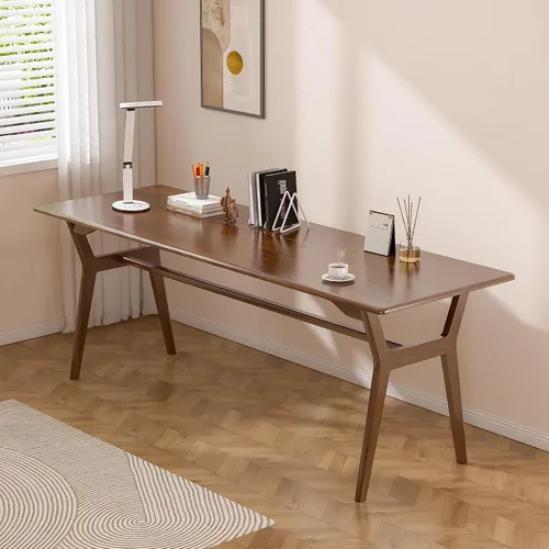 Vista 12 de OSCHF Escritorio de estudio de madera maciza, mesa de computadora doble larga de 63 pulgadas para oficina en casa, estación de trabajo de PC para 2