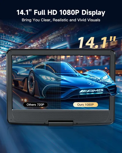 Vista 2 de WONNIE Reproductor de Blu Ray portátil de 16.9" con pantalla grande giratoria de 14.1" Full HD 1080P, reproductor de Blu-ray y DVD con salida HDMI