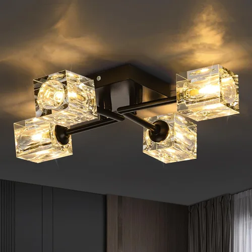 Vista 8 de Sputnik - Lámpara de techo semiempotrada de cristal negro de 4 luces, lámpara industrial para cocina, dormitorio, sala de estar, pasillo, bombilla
