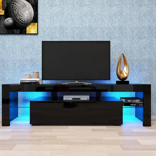 Vista 3 de Soporte de TV Centro de entretenimiento con 20 efectos de color LED, consola de sala de estar, gabinete de almacenamiento, soportes de televisión