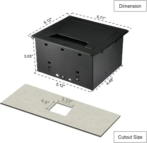 Vista 4 de Caja de conectividad de gestión de cables de cepillo de mesa con 8 agujeros para ojales para oficina de conferencias (negro)
