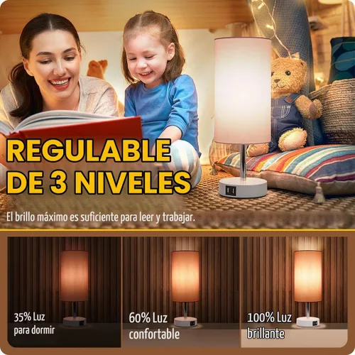 Vista 2 de Lámpara de escritorio Yarra-Decor con puerto USB, lámpara de mesa con control táctil de 3 niveles de brillo, lámpara de mesita redonda con pantalla