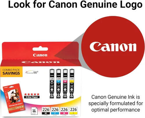 Vista 5 de Canon CLI-226 Paquete de color genuino con 50 hojas de papel fotográfico, compatible con iP4820, MG5220, MG5120, MG6120, MG8120, MX882, iX6520