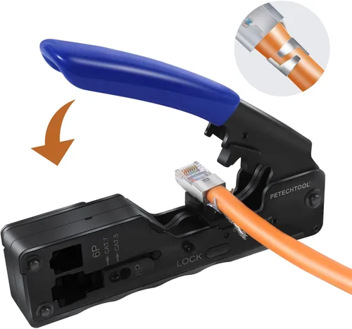 Vista 6 de Herramienta de crimpado RJ45 Herramienta de crimpado Ethernet Cortador de alambre Crimper para Cat7 Cat6a Cat6 Cat5e Pasa a través de conectores