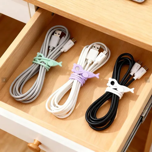 Vista 2 de 28 piezas de bridas de cable de silicona reutilizables, correas de organizador de cable púrpura para cable de carga, cables de computadora