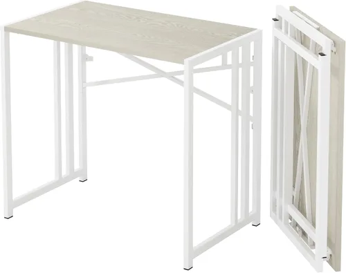 Vista 25 de Lutown-Teen Escritorio pequeño plegable de 32 pulgadas, escritorio pequeño de oficina sin necesidad de montaje, escritorio para computadora de Beige