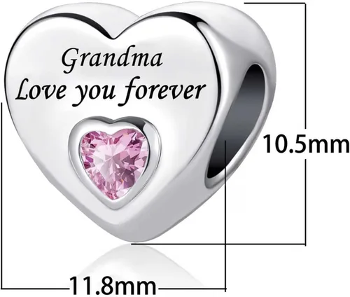 Vista 2 de Birthday Pink Heart I Love You Forever Bead Charms Compatible with Pandora Bracelets for Dad Wife Granddaughter Mom Daughter Nan Auntie Grandma