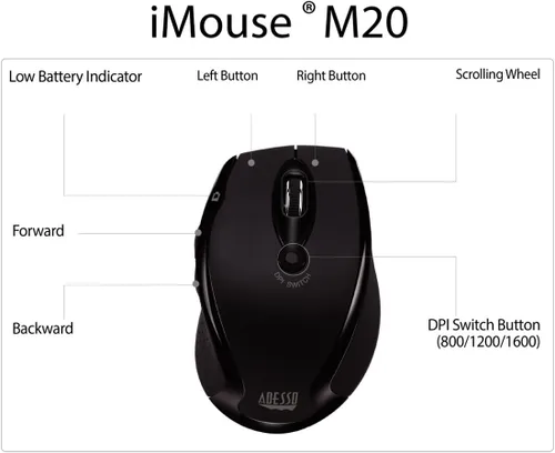 Vista 7 de Adesso iMouse M20B - Ratón óptico ergonómico inalámbrico, color negro