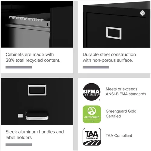 Vista 7 de CommClad Archivador vertical de metal con 4 cajones, acabado de masilla, tamaño carta, almacenamiento de oficina con cerradura, suspensión suave