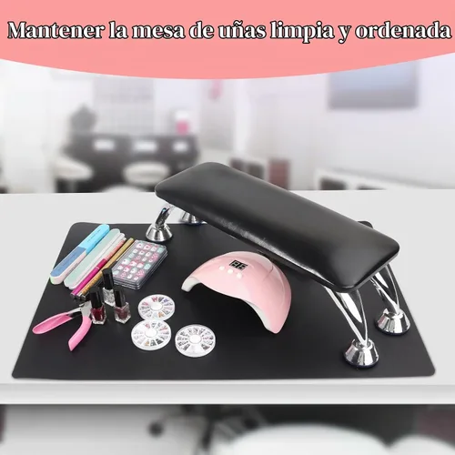 Vista 2 de Reposabrazos para uñas acrílicas con tapete de mesa para uñas, cojín de descanso para manos de cuero de microfibra para uñas, almohada suave