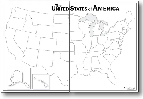 Vista 5 de Póster grande con mapa en blanco de Estados Unidos (18 x 24) laminado de 50 estados Young N Refined