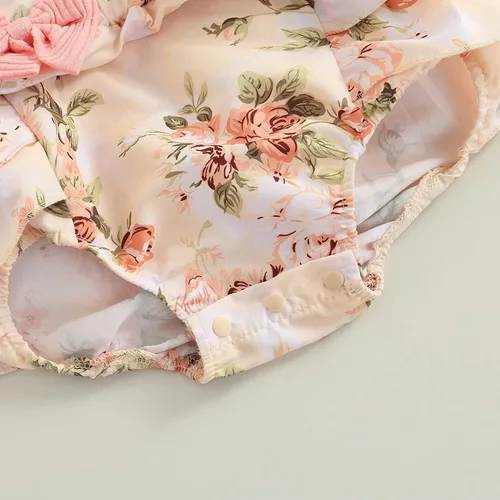 Vista 6 de Socutebabe Traje de bebé niña con estampado floral, vestido para recién nacido, con volantes, lindo traje de verano y diadema