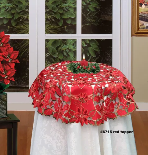 Vista 3 de Creative Linens - Mantel navideño de 33 pulgadas, redondo rojo, campana de Pascua bordada, mantel
