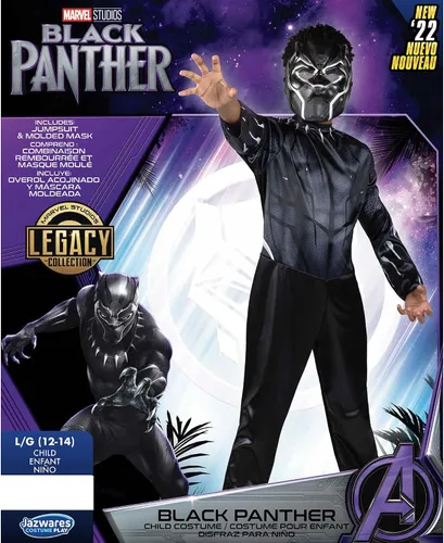 Vista 5 de Marvel Black Panther Youth Costume - Poly Jersey Jumpsuit with 3D Molded Half Mask