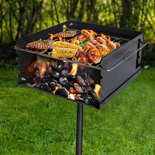 Vista 2 de Parrilla de carbón estilo parque, parrilla de barbacoa de acero resistente de 16 x 16 x 8 pulgadas con rejilla, parrilla de parque de acero al