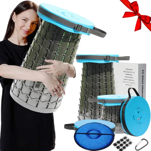 Vista 16 de Taburete plegable retráctil portátil mejorado de 19.7" con cojín, taburete plegable telescópico para adultos de alta resistencia con capacidad
