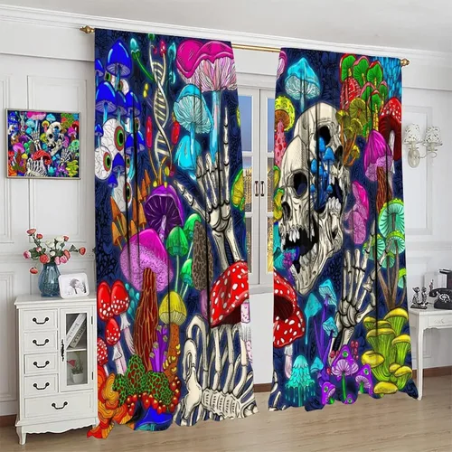 Vista 109 de Cortinas góticas de bosque de cuervos, para Halloween, espeluznante, negro, cuervo negro, alas oscuras, suspenso, bolsillo para barra, cortinas