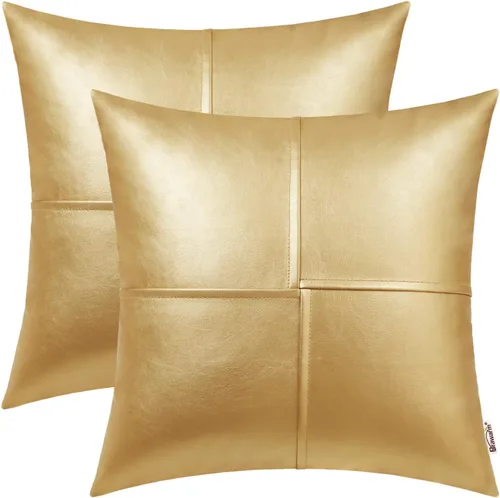 Vista 23 de BRAWARM Fundas de almohada de cuero sintético de 16 x 16 pulgadas, paquete de 2 fundas de almohada de cuero rojo profundo, fundas de almohada