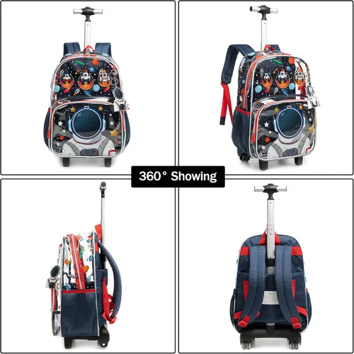 Vista 5 de Mochila transparente con ruedas para niños y niñas, Astronaut, Lindo
