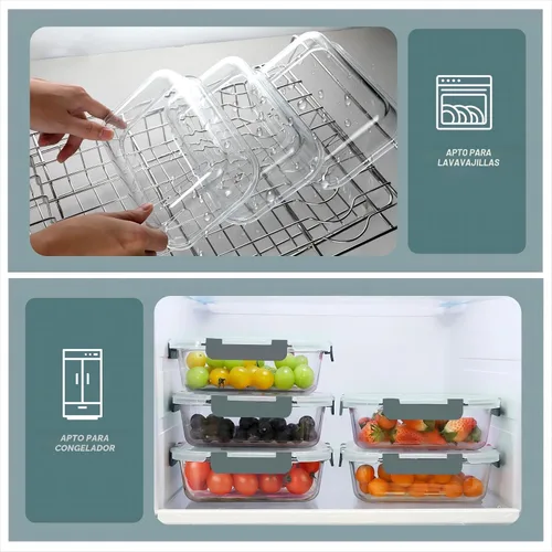Vista 5 de Paquete de 5 recipientes de vidrio para preparación de comidas de 30 onzas, 2 compartimentos, recipientes de almacenamiento de alimentos de vidrio