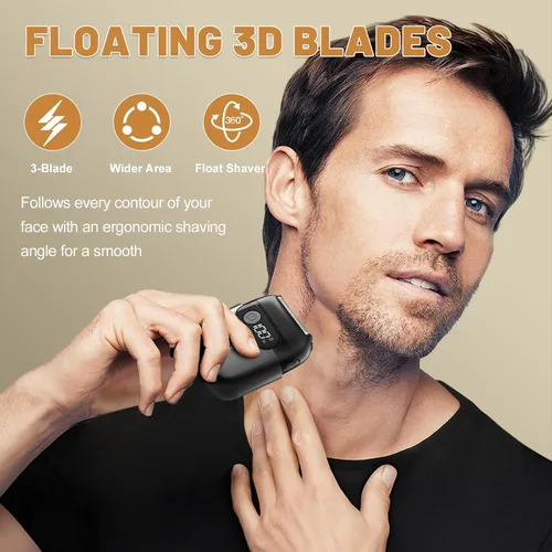 Vista 2 de Afeitadoras eléctricas de aluminio para hombres, mini maquinilla de afeitar eléctrica mejorada con 3 cuchillas flotantes, pantalla LED, USB-C