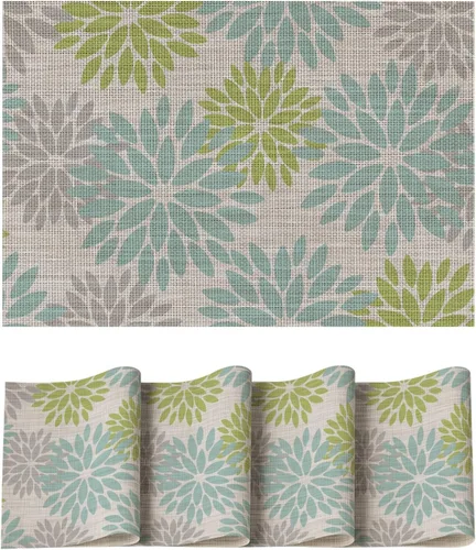 Vista 17 de Artoid Mode - Juego de 4 manteles individuales de vinilo con diseño floral, resistentes al calor, lavables, antideslizantes, de PVC, para decoración