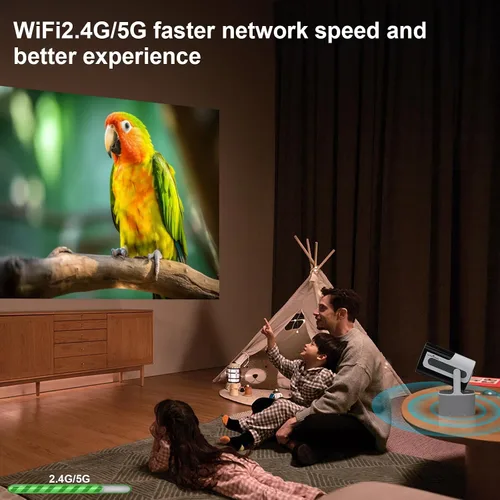 Vista 4 de JY320 KTV Proyector de video portátil con WiFi y Bluetooth - Compatible con HDMI 4K 1080p, altavoz Bluetooth y micrófono, audio estéreo de 10 W