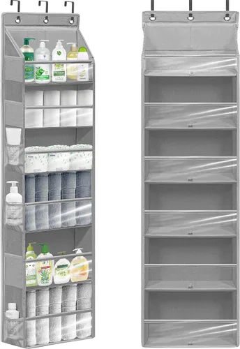 Vista 9 de Organizador de puerta con 6 bolsillos extra grandes, 12 bolsillos laterales, estante de almacenamiento resistente para armario, organizador de Beige