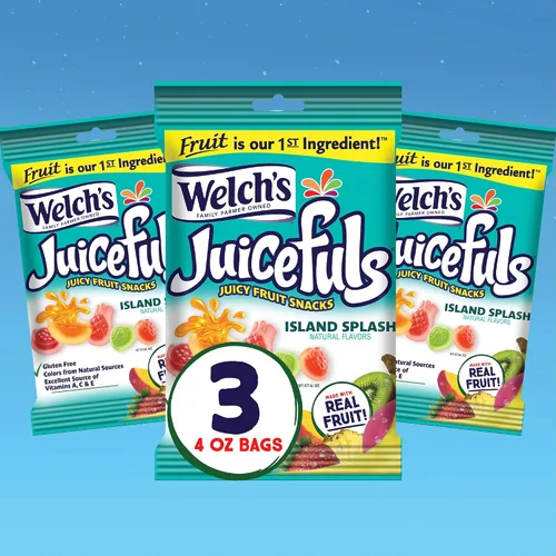 Vista 7 de Welch's Juicefuls - Bocadillos de frutas jugosas, salpicaduras de isla, sin gluten, bolsas de tamaño compartido de 4 onzas (paquete de 3)