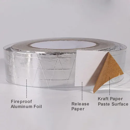 Vista 3 de Cinta de papel de aluminio de fibra de vidrio, cinta reflectante autoadhesiva reforzada HAOT, resistente al aislamiento de aislamiento térmico