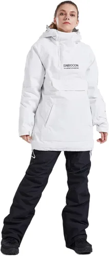 Vista 5 de Chaqueta anorak de esquí para mujer, impermeable, resistente al viento, cálido, para snowboard, abrigo de invierno con capucha