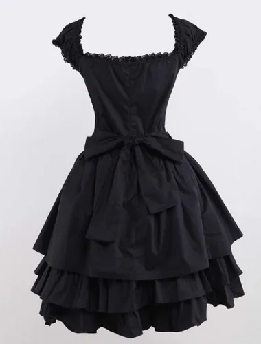 Vista 2 de Ainclu Womens Classic Black Layered Lace-up Goth Lolita Dress