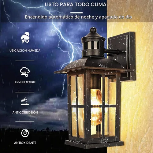 Vista 5 de Luces de porche con sensor de movimiento de 13 pulgadas, accesorios de luz exterior de anochecer a amanecer 100% de aluminio resistente a la Negro