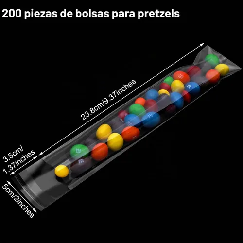 Vista 2 de 200 piezas de bolsas de varilla de pretzel engrosadas - 2x10 pulgadas, auto-selladas de celofán, bolsas individuales transparentes para chocolate