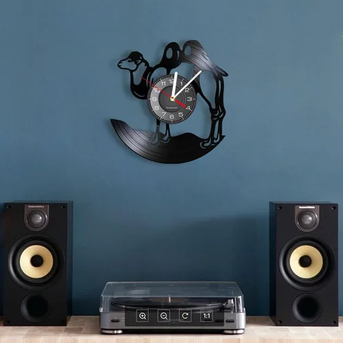Vista 3 de Reloj de pared de 12 pulgadas, reloj de pared de camello, reloj de pared de safari africano con disco de vinilo, arte de pared, bactria, camel