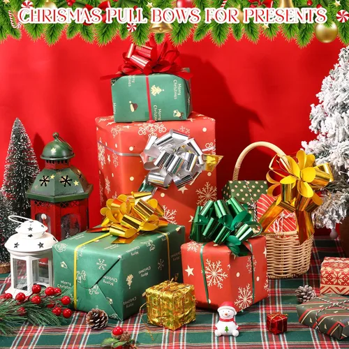 Vista 2 de Poen 30 Lazos de Tirar de Navidad para Envolver Regalos de 5 Pulgadas Lazos de Tirar Grandes de Cinta para Bolsa de Regalo de Vacaciones Caja Cesta
